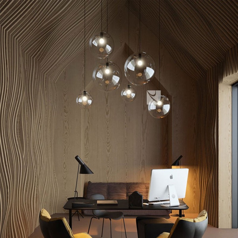 H XD GLOBAL E27 Industrial Clear Glass Globe Shade Pendant
