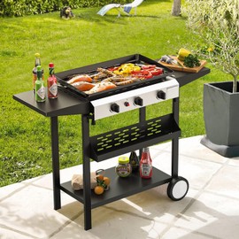 ADREAK 3 Burner BBQ Gas Griddle, 25.6 Inch Stainless Steel Portable Detachable Propane Griddle, 30,000 BTU Flat Top Barbecue Grill with Side Shelves for Camping