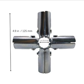 5-Way Pipe Connector, Metal Clamp Fittings, 1" Stainless Steel End Rail Clamps, Chain Link Fence (2 Set)