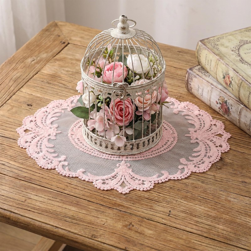 Amabro 4Pcs Lace Doilies for Tables Retro French Style Lace