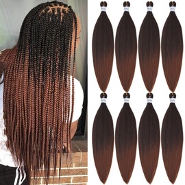 Ai Yuchen 1b/30 Brown Ombre Braiding Hair Pre Stretched 24 Inch Pre Sectioned Braiding Hair Yaki Knotless Hypoallergenic Synthetic Braiding Hair Extensions for Crochet Braids