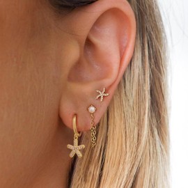 Starfish Earrings Set for Women Summer Gold Pearl Earrings Summer Beach Cute Hoop Drop Earring Stack Jewelry Sets for Women 2025 Terndy