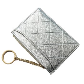 KAIYU Thin Card Case, Coin Purse, Compact, Women's, Faux Leather, Slim Type, Silver