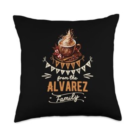 Alvarez Family Christmas Matching Shirt Xmas Gifts Alvarez Family Christmas Costume Hot Chocolate Matching Throw Pillow, 18x18, Multicolor