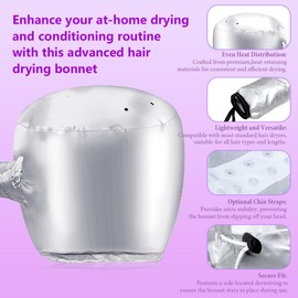 Hooded Hair Dryer Bonnet – Adjustable Attachment for Soft, Adjustable Hood for Speedy Drying, Styling, and Deep Conditioning, Travel-Friendly and Lightweight(Silver)