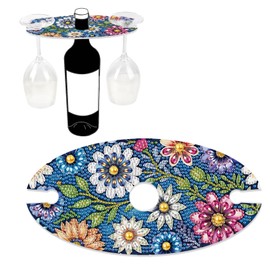 DIY 5D Diamond Painting Wine Holder with Floral Design – Acrylic Wine Rack for One Bottle and Two Glasses, Decorative Rhinestone Wine Glass Holder for Bar, Party, Gift (Flower Pattern)
