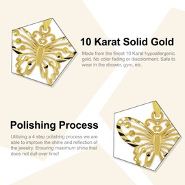 Charm America - Gold Butterfly Charm - 10 Karat Solid Gold - Butterly Pendant Jewelry (Style 1)