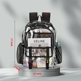 KUI WAN Clear Backpack, Large Clear Bag Heavy Duty PVC Transparent Clear Bag for Stadium,School,Pink