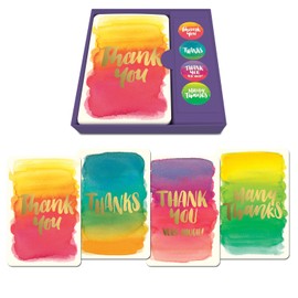Note Card & Sticker Set by Studio Oh! - Thank You, Foil Watercolor - Set of 12 - 3.5" x 5.25" Blank Cards with Envelopes and Stickers - Includes 3 Cards Each of 4 Designs (82685)