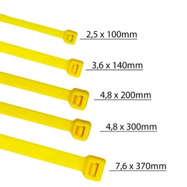 HORZEFIX Cable Ties Pack of 100 Yellow Long UV Resistant Universal Ties 2.5/3.6/4.8/7.6 Wide