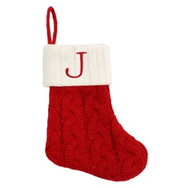 Just Jolly 8 Inch Mini Christmas Stockings, Small Xmas Stockings with Monogram Initial, Classic Red White Xmas Decor for Mini Christmas Tree, Fireplace, Holiday Decor, Party Favors, Gift Stocking (J)