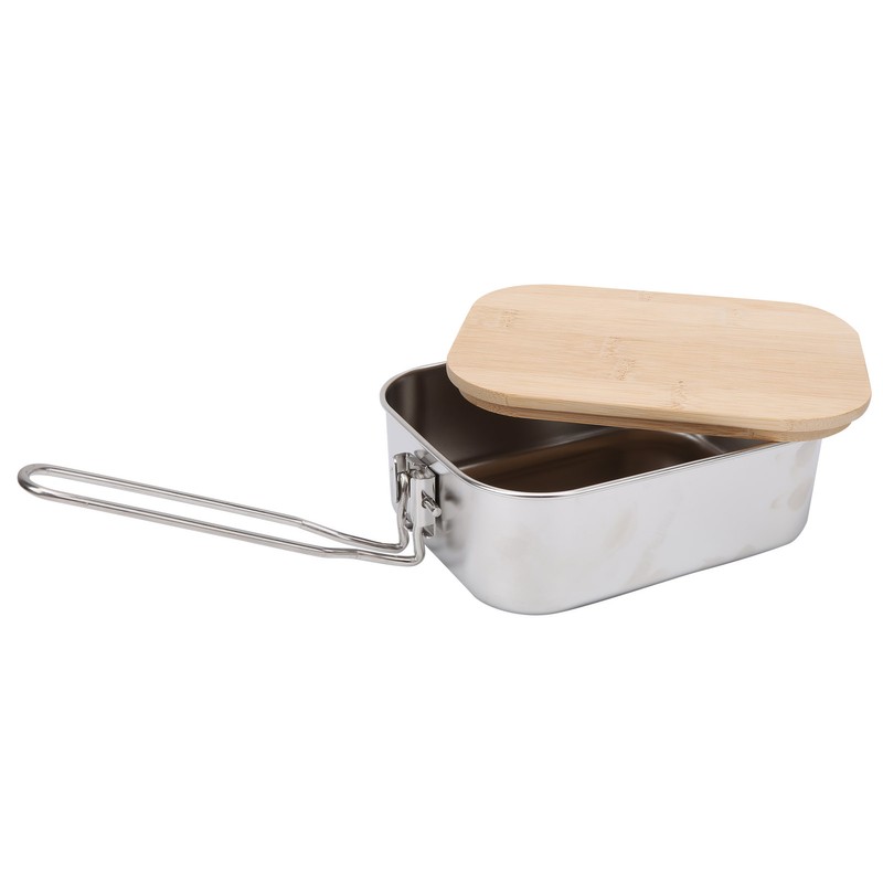 Stainless Steel Lunch Storage Box with Bamboo Lid Portable Camping