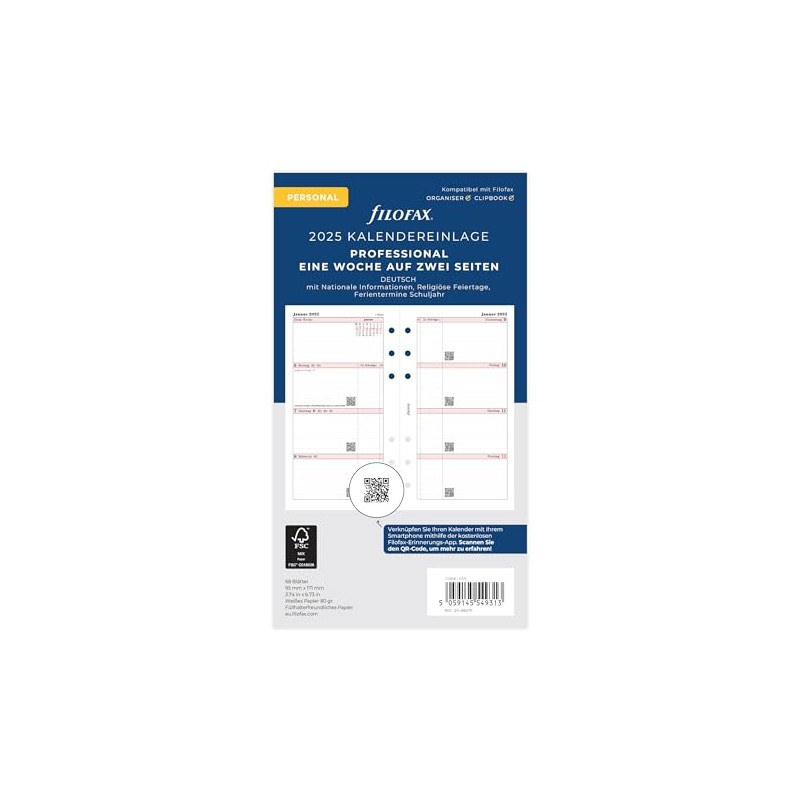 Filofax Personal Professional 1 Week on 2 Pages (German) 2025