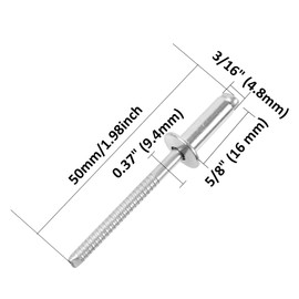 bociloy 50PCS 3/16" x 5/8" Stainless Steel Blind Rivets, Stainless Steel Pull Rivets Core Decoration Rivets, 6MM Head Pop Rivets