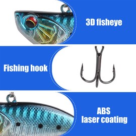 Fishing Lures, 3 Pieces Swimbaits with Barbed Hooks, Crank Baits with Ringing Balls and Counterweights for Saltwater Freshwater
