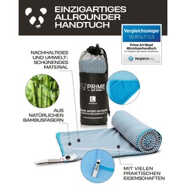 Prime Art Wood Bamboo Travel Towel, Test Winner: Very Good, Ultra Lightweight, Quick Dry, Absorbent and Antibacterial, Bamboo Hand Towels in All Sizes and 5 Colours, blue