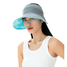 Coolwife Women's Sun Visor Hat Wide Brim Quick Drying Double Side Foldable Adjustable Summer Beach Cap (UK, Alpha, One Size, Black Blue)