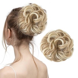 Haarteil Mit Gummiband, Groß Dutt Haarteil Gelockt Haargummi Mit Haaren Hochsteckfrisuren Haarverlängerung Messy Bun Haarteile für Damen Mädchen Pferdeschwanz (Blond)