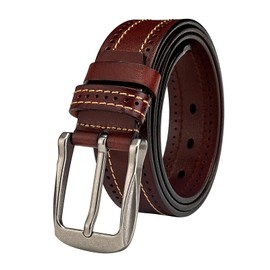 Rollslatte Dark Brown Leather Belt Men Gifts, Vintage Western Full Grain Genuine Leather Cowboy Coffee Mens Belts, 1.5 In Wide Casual Mens Belts Size 34