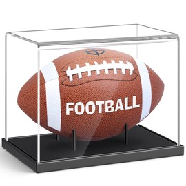 Leffis Football Display Case Acrylic Football Case Display Clear, UV Protected Football Display Box Case Full Size for Signed Football or Memorabilia with Solid Wood Base No Assembly Required