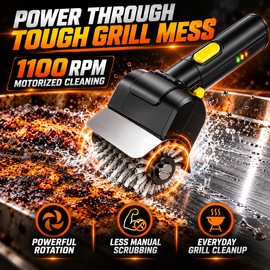 Rechargeable Electric Grill Brush, Cordless BBQ Grill Cleaner with 1100 RPM Motor, 3 Roller Heads, 2000mAh Battery, USB-C Charging and Ergonomic Handle for Grill Grates, Griddles & Flat Tops