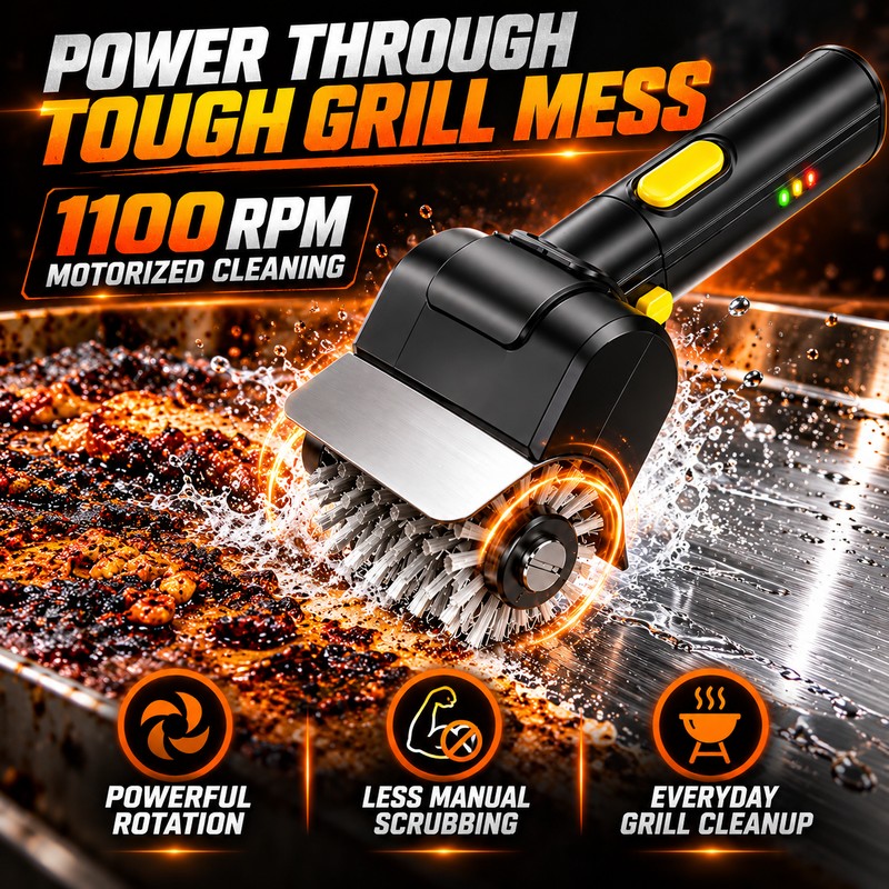 Rechargeable Electric Grill Brush, Cordless BBQ Grill Cleaner with 1100