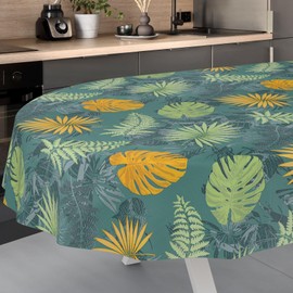 ANRO Oilcloth Tablecloth Washable Wax Tablecloth Garden Tablecloth Round Oval Square Oval 180 x 140 cm Cut Edge Jungle