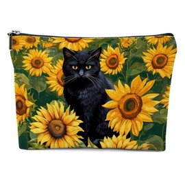 XFN Cat Lover Gifts, Cat Gifts Cute Sunflowers Cat Makeup Bag, Cat Themed Gifts Cosmetic Bag Travel Pouch, Cat Owner Gifts for Women Girls Best Friend Sunflower Friendship Graduation Birthday Gifts