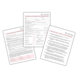 Spanish Hyaluron Pen Intake, Consent, Aftercare Forms 75 pk, 25 of Each 8.5 x 11” Hyaluronic Needless Lip Filler Client Signature Pack Forms in Spanish