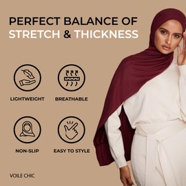 VOILE CHIC Premium Jersey Hijab Scarf For Women - Islamic Head Scarf Wrap Hijabs (Burgundy)