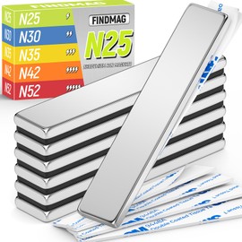 FINDMAG Neodymium Bar Magnets, Rare Earth Bar Magnets with Adhesive Backing, Strong Magnets Bar for Cabinet Doors, Curtains, Office, Craft, Office, Science, 60x10x3mm, 6 Pack