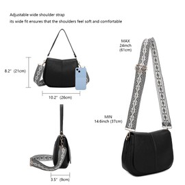 ELIOX Small Shoulder Bag for Women with Shoulder Strap 2 Compartments Spacious Adjustable Patterned PU Leather Small Handbag - Crossbody Bag, black