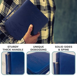 DEHITE Bible Cover Case for Women and Men – Leather Bible Carrying Bag Large Size – | Fits Book 7 x 10.1 x 1.9 in | Pen Slots | Zippered Pocket | Premium Faux Leather – Blue Book Accessories