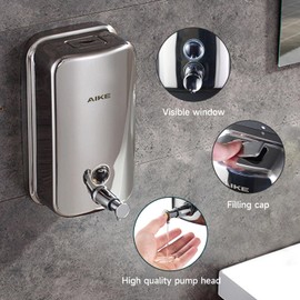 AIKE Polished Stainless Steel Wall Mount Pump Soap Dispenser Polished 34 fl.oz. AK1001