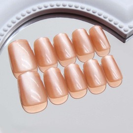 Enppode Short Press on Nails Square Fake Nails Glossy Stick on Nails Full Cover Nails for Women 24 PCS/Set (Orange, Short)