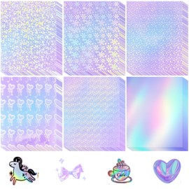 Sherr 120 Pcs Holographic Stickers Paper 8.5x11 Inch Printable Vinyl Glossy Sticker Self Adhesive Rainbow Printer Paper for Inkjet and Printer Waterproof Vinyl Glitter Laminate Sheets (Mixed Style)