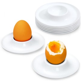 Gucass 8 Stück Eierbecher Stapelbar, Runde Eierbecher Plastik Set mit Ablage, Bruchsichere Eierhalter Kunststoff für Hart und Weichgekochte Eier, Ideal für Küche, Frühstück, Kinder und Camping (Weiß)