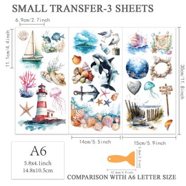 OLYCRAFT 3 Stück/Set Sommer Ozean Abziehbilder Zum Aufreiben Für Möbel Und Kunsthandwerk 15x30cm Große Segelboot Möbelaufkleber Leuchtturm Abziehbild Zum Aufreiben Mit 1 Teiligem Schaber Für Möbel