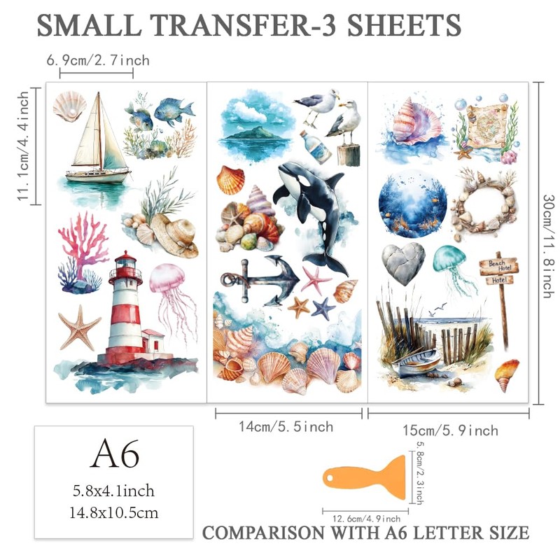 OLYCRAFT 3 Stück/Set Sommer Ozean Abziehbilder Zum Aufreiben Für Möbel