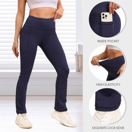 Earricent Women's Yoga Pants Flare Leggings High Waist Tummy Stretchy Pant with Pockets for Yoga, Gym, Daily (Navy,XXL)
