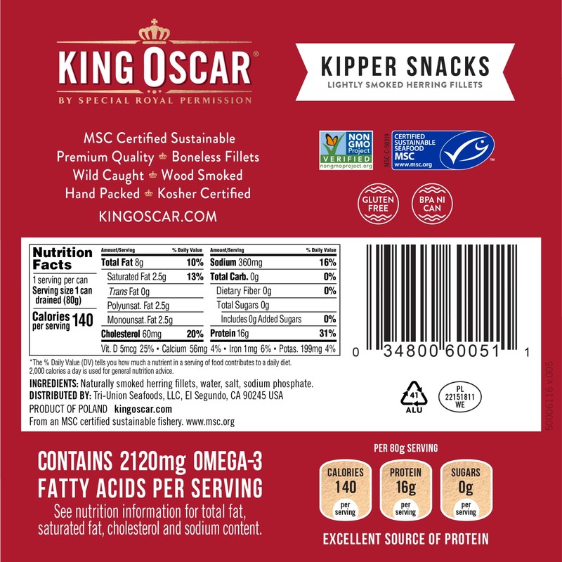 King Oscar Kipper Snacks, 3.54 Ounce Cans (Pack of 12),