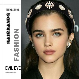 Coridy Black Baroque Wide Headbands Rhinestone Evil Eyes Hairbands Vintage Crystal Hair Band Party Prom Headpieces for Women