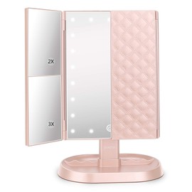 deweisn deweisn Trifold Lighted Vanity Makeup Mirror with 21 LED Lights,1x/2x/3x Magnification and Touch Screen Dimming,Two Power Supplies Makeup Mirror, Gift for Women