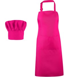 SATINIOR 2 Pcs Chef Costume for Women Men Chef Hat Apron Set for Adult Baker Apron Hat for Cooking Cosplay(Rose Red,Solid Style)