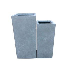 Kante 27.6",23.6" H Tall Rectangular Concrete Planter Set of 2, Modern Square Diameter Plant Pot with Drainage Hole and Rubber Plug for Indoor Outdoor Home Patio Garden, Slate Gray