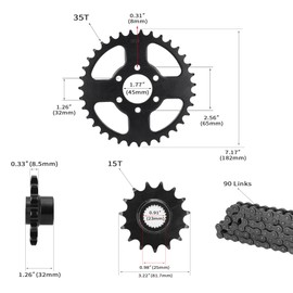 RUTU 530 Chain Sprocket Kit, 530 35T Rear Chain Sprocket, 530 15T Front Sprocket, 530 Chain 90 Links for GY6 150cc 200cc 250cc ATV UTV Go Kart Buggy TaoTao Chinese Quads
