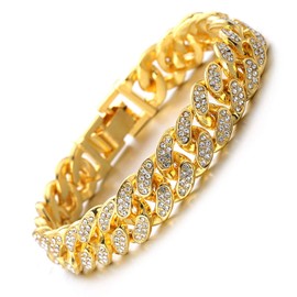 Halukakah Miami Cuban Men Iced Out Chain, 15/20 mm Men Gold Chain, 18 Carat Real Gold-Plated/Platinum Plated, White Gold Necklace, Bracelet, Full Cubic Zirconia Diamond Cut Prong Set, Gift For Him, Gold Plated