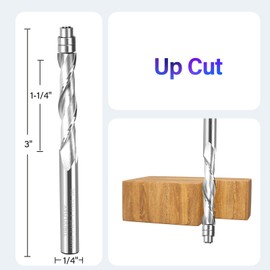 UP Cut Spiral Flush Trim Router Bit 1/4 Shank inch Solid Carbide Flush Trim Router Bits with Bottom Bearing 1-1/4 Cutting Length for Woodworking