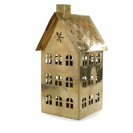 Cody Foster & Co Brass Snowflake Tea Light House, Candle Holder Lantern, Warm Golden Hue, Festive Winter Decor