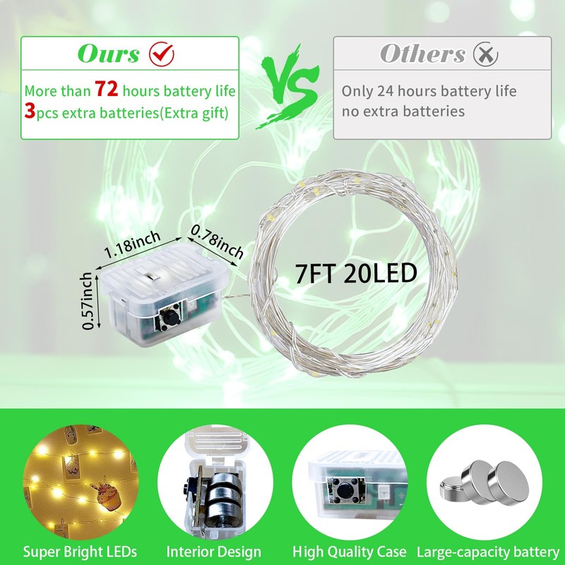 chzk 8 Pack Green Fairy Lights 7Ft 20 LED Twinkle